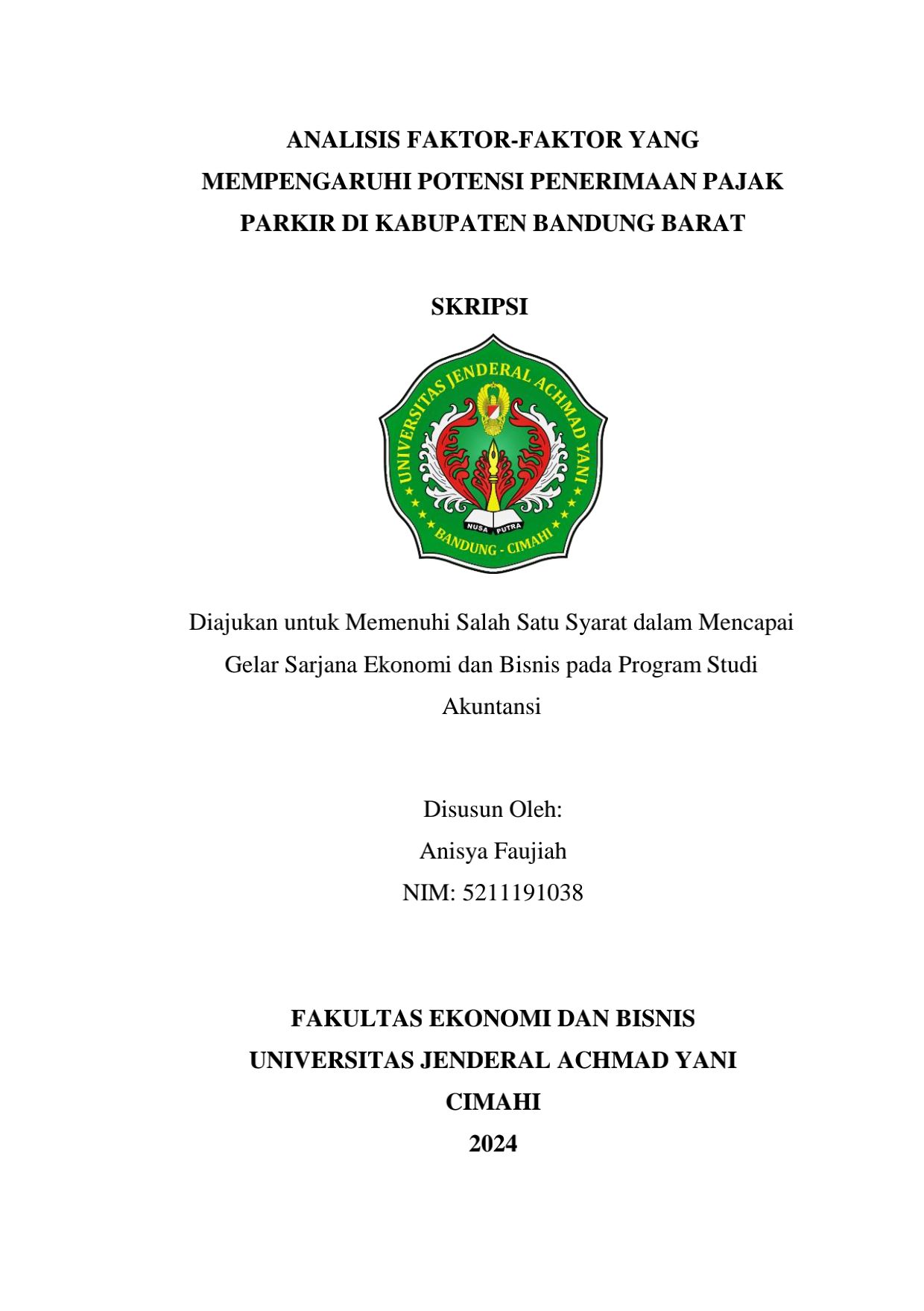 ANALISIS FAKTOR-FAKTOR YANG MEMPENGARUHI POTENSI PENERIMAAN PAJAK PARKIR DI KABUPATEN BANDUNG BARAT