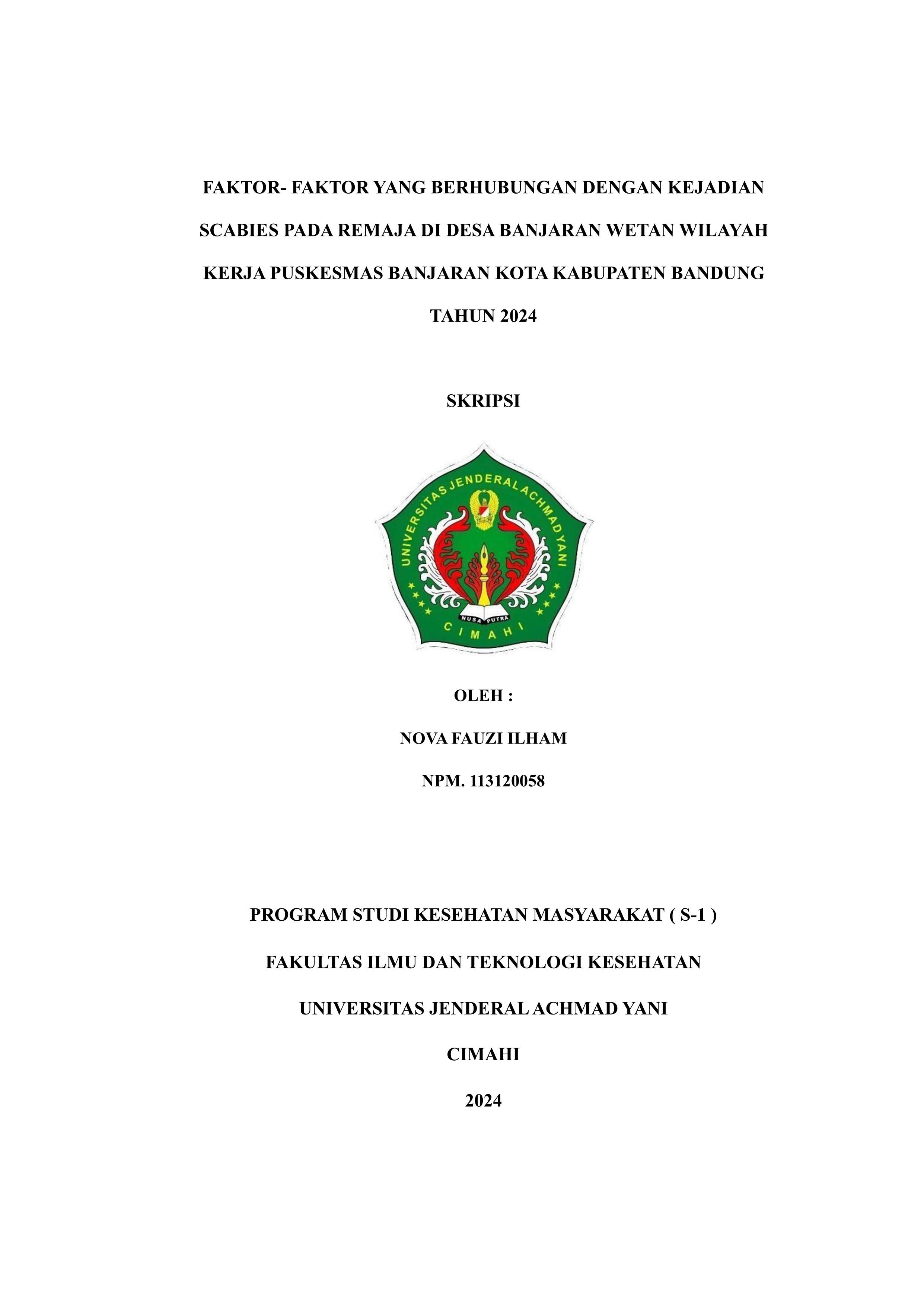 Faktor – Faktor yang Berhubungan Dengan Kejadian Skabies Pada  Remaja Di Desa Banjaran Wetan Wilayah Kerja Puskesmas Banjaran Kota  Kabupaten Bandung Tahun 2024