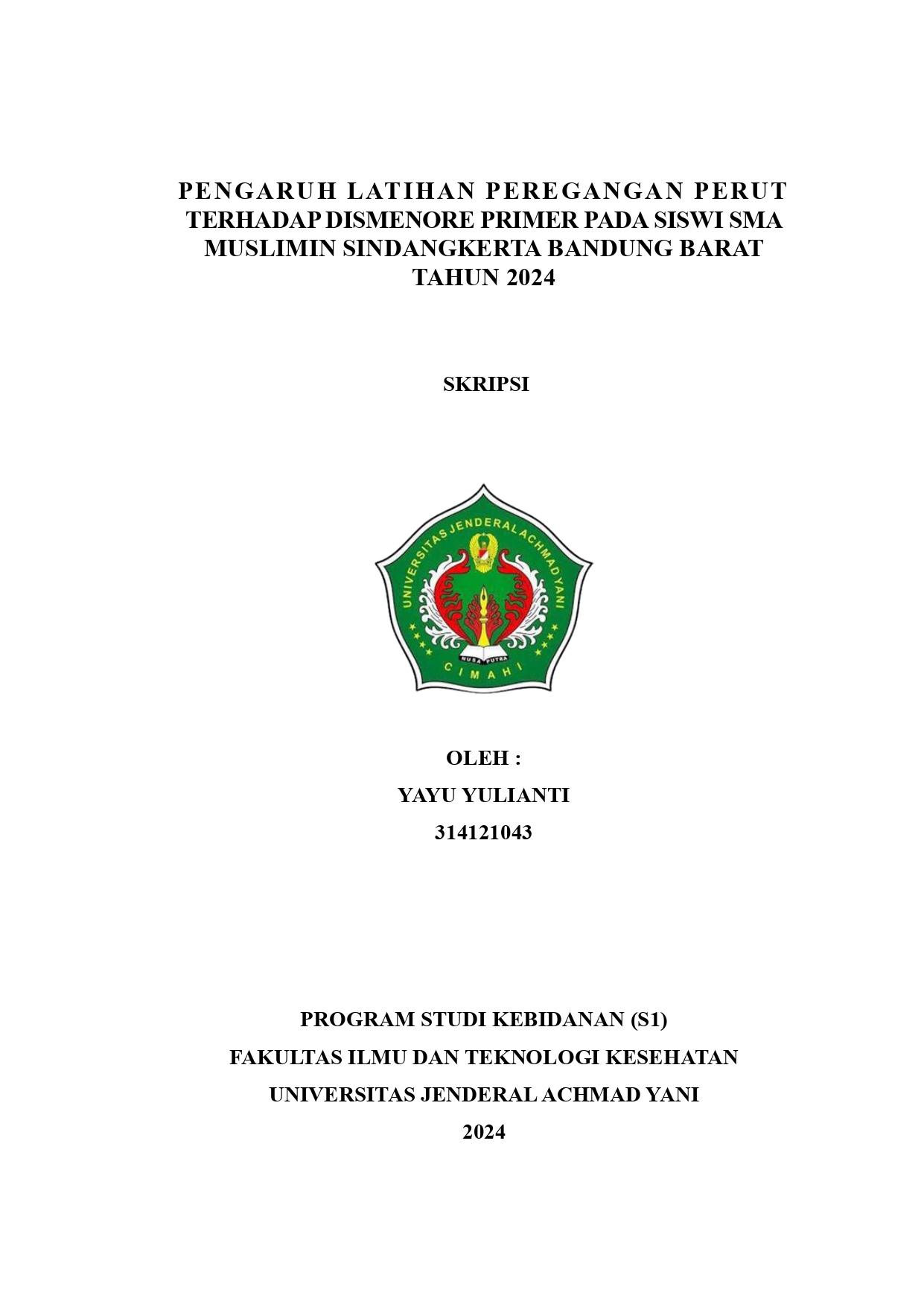 Pengaruh Latihan peregangan Perut terhadap dismenore primer pada Siswi di SMA Muslimin Sindangkerta Bandung barat tahun 2024