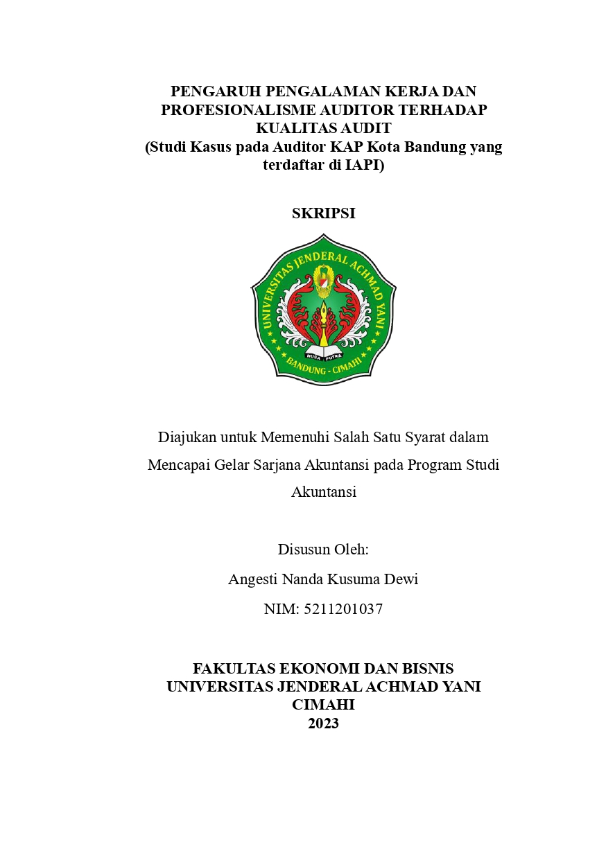 PENGARUH PENGALAMAN KERJA DAN PROFESIONALISME AUDITOR TERHADAP KUALITAS AUDIT