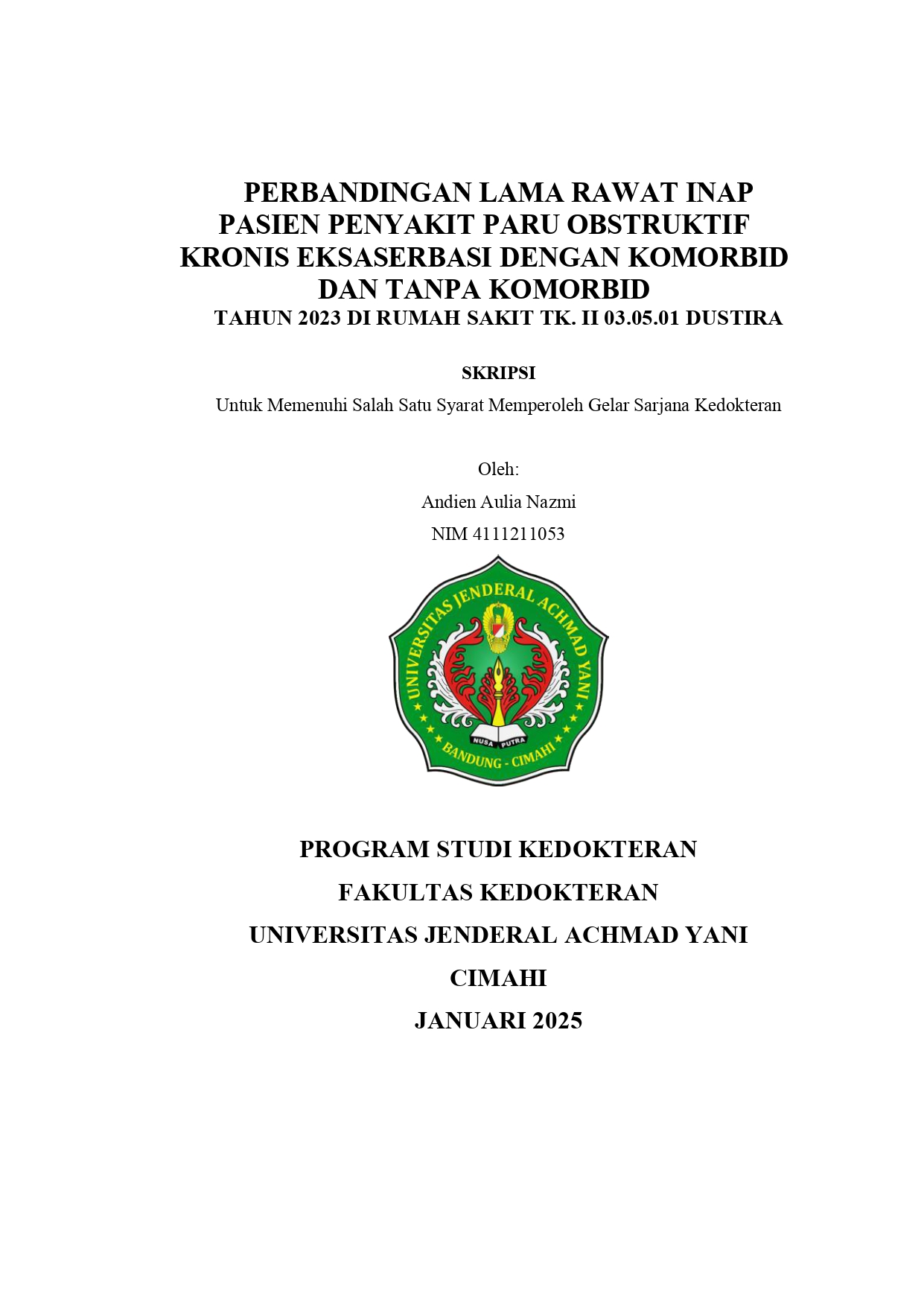 Perbandingan Lama Rawat Inap Antara Pasien Penyakit Paru Obstruktif Kronis (PPOK) Eksaserbasi dengan Komorbid dan Tanpa Komorbid pada Tahun
2023 di RS Tk. II 03.05.01 Dustira