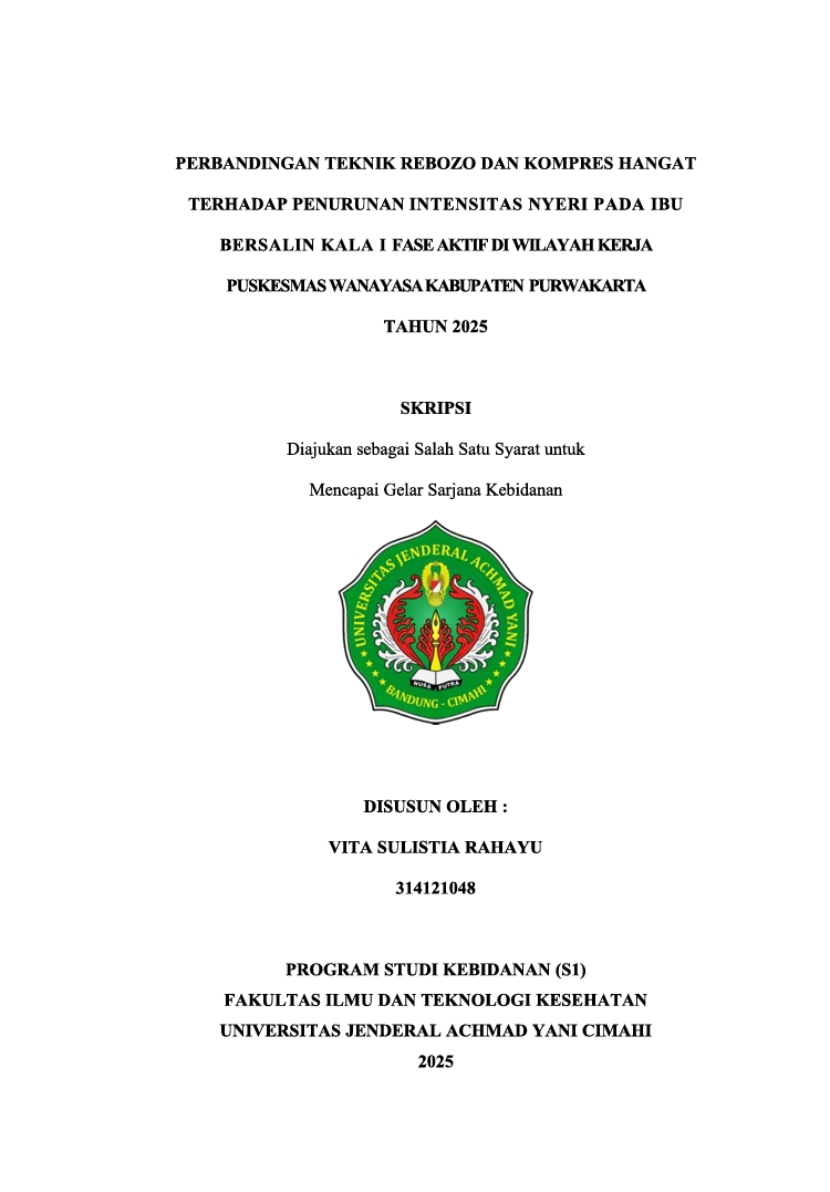 Perbandingan teknik rebozo dan kompres hangat terhadap intensitas penurunan nyeri pada ibu bersalin kala I fase aktif di wilayah Kerja Puskesmas Wanayasa Kabupaten Purwakarta