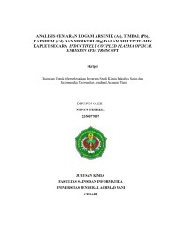 Analisis Cemaran Logam Arsenik (As), Timbal (Pb), Kadmium (Cd) Dan Merkuri (Hg) DalamMultivitamin Kaplet  Secara Inductively Coupled Plasma Optical Emission Spectroscopy